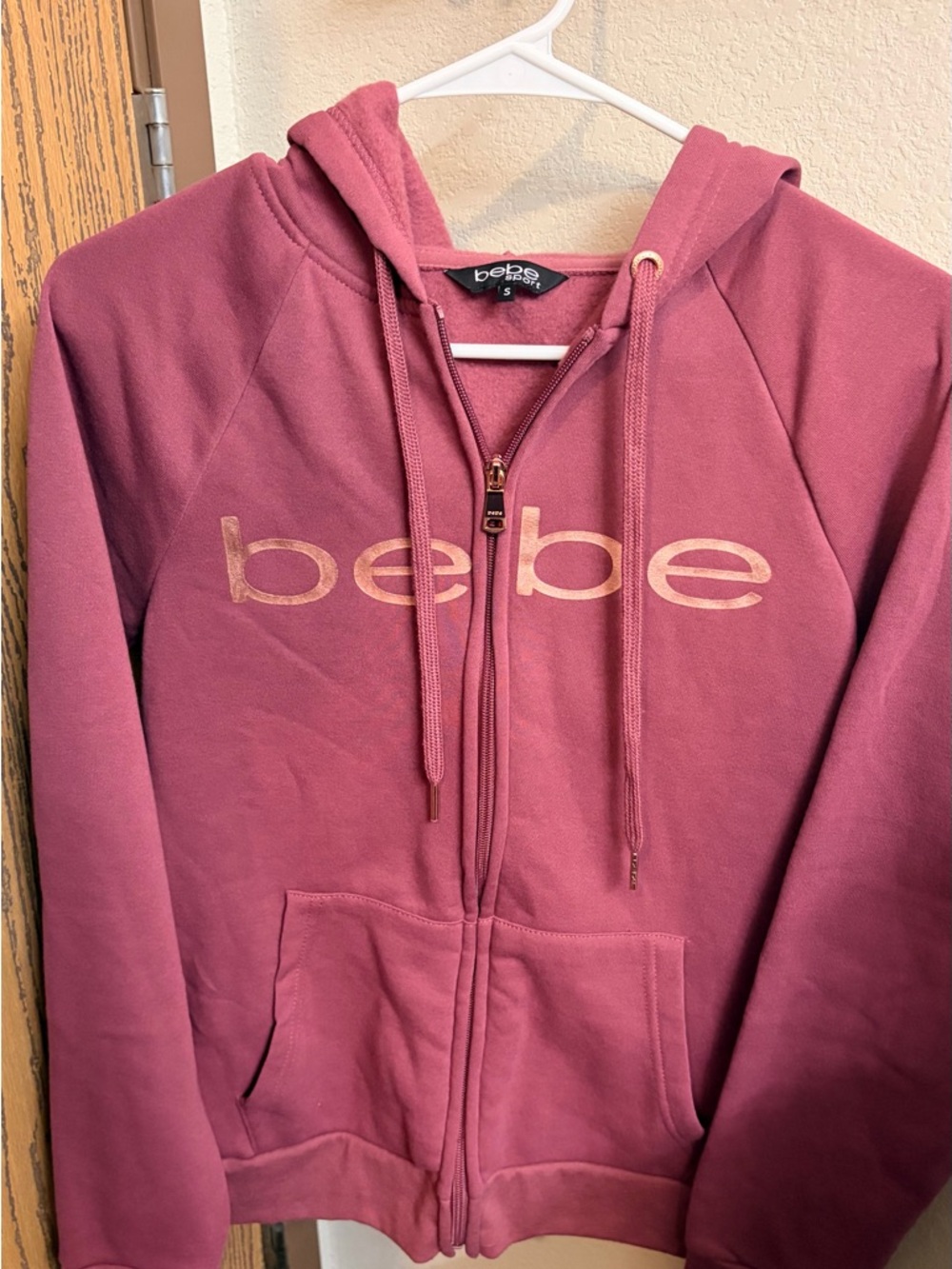 bebe Sport Rose-Mauve Zip Hoodie with Gold Zipper